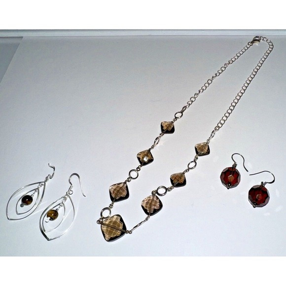 Jewelry - Smoky Quartz Sterling Silver Necklace Earrings Jewelry Tigers Eye .925